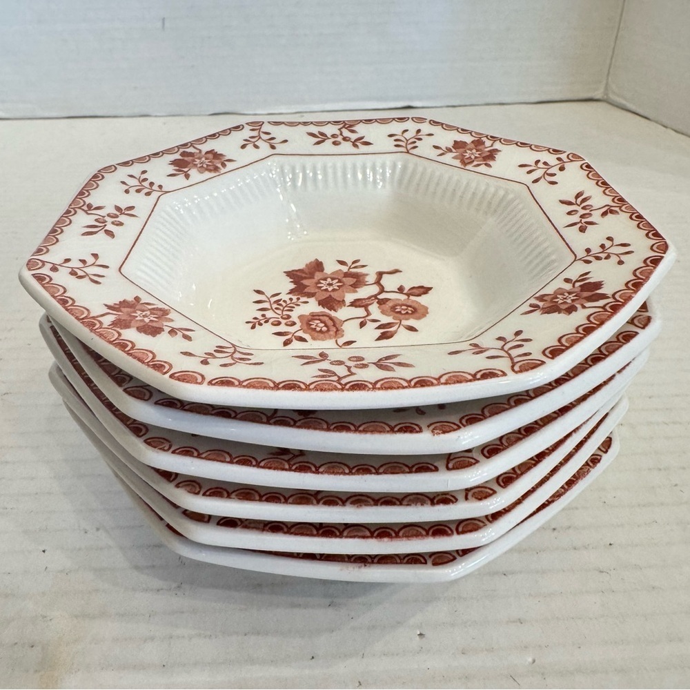 6 Independence Ironstone Hexagon Bittersweet Fruit Dessert Sauce Plates 5 3/4"